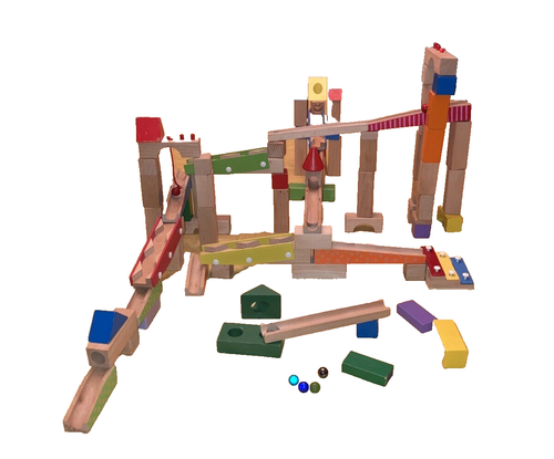 Roba Wooden Marble Run - Over 80 Wooden Pieces & 4 Marbles Colorful Ball Track - Picture 2 of 11