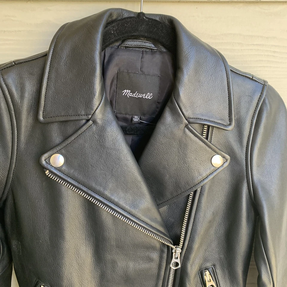 NUEVA Chaqueta de Cuero Madewell Ultimate XS Negra Cinturón Pesado para Motocicleta K1086 Plateada Foto 4 de 4