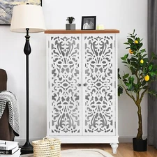 47.4" Display Cabinet Buffet Tall Accent Distressed Cabinet Storage with 2 Doors