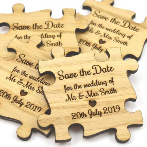 Wedding Save The Date Magnets - Personalised Wooden Jigsaw Puzzle Pieces - Imagen 1 de 7