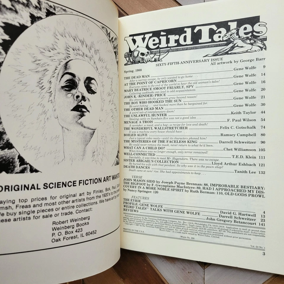 Weird Tales #290 (1988 Vol.50 #1) Gene Wolfe Issue HIGH GRADE Fantasy & Horror Foto 4 de 4