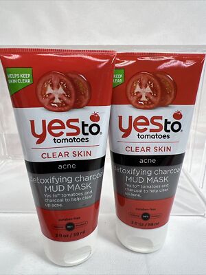 (2) Yes To Tomatoes Clear breakout Detoxifying Charcoal Mud Mask 2oz