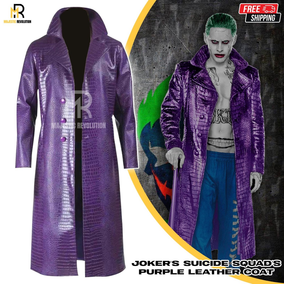 Suicide Squad Joker Jared Leto Crocodile Leather Coat Halloween