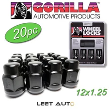 (20pc.) Gorilla Lug Nuts + Wheel Locks, 12mm x 1.25, Bulge Acorn, Black Chrome