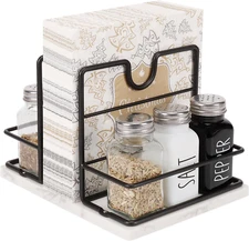 Livabber Napkin Holder, Metal Napkin Storage with Salt and Pepper Shakers Caddy