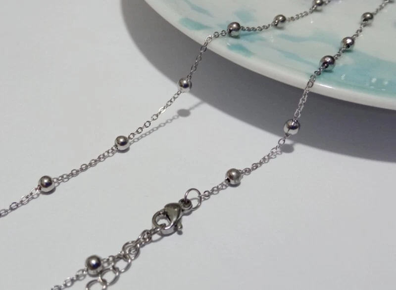 1pz collana 50cm+5cm in acciaio inox con perline 3mm colore argento scuro - Immagine 2 di 2