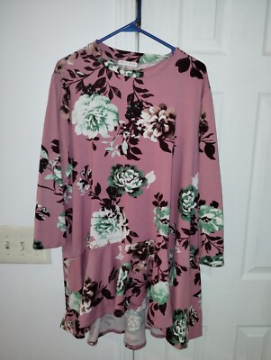 Reborn J The Plus Asymmetrical Tunic Top Blouse Pink Floral 2X