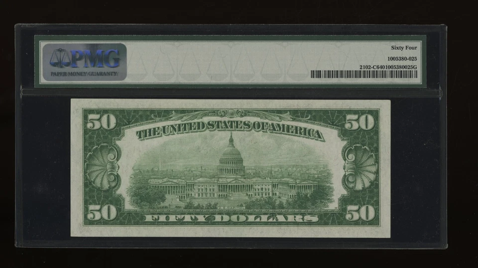 DBR 1934 $50 LGS FRN Philadelphia Fr. 2102-Clgs PMG 64 Serial C00864325A - Image 2 of 2