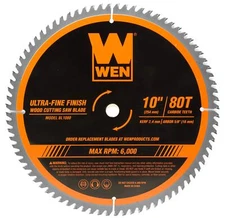 	WEN 10-Inch 80-Tooth Carbide-Tipped Saw Blade Ultra-Fine Finish for Miter/Ta...
