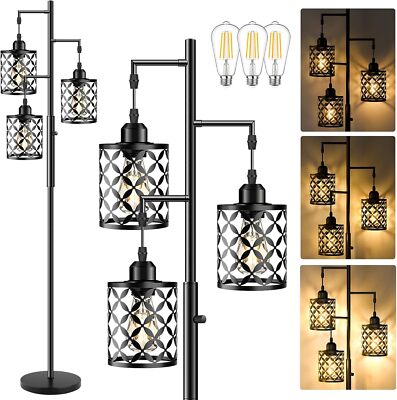 68  Dimmable Floor Lamp with Elegant Metal Cage Industrial Tall Floor Lamp