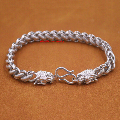 Real 999 Fine Silver Dragon With 9.0mm Link Men's Bracelet