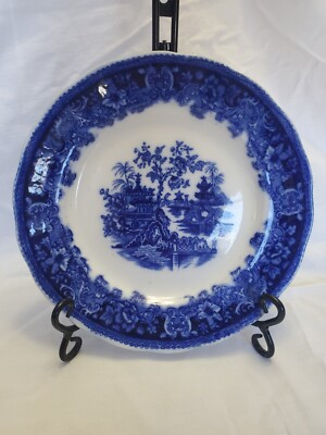 W & E Corn Antique Flow Blue Plate ~ Shanghai ~ 9 3/4''