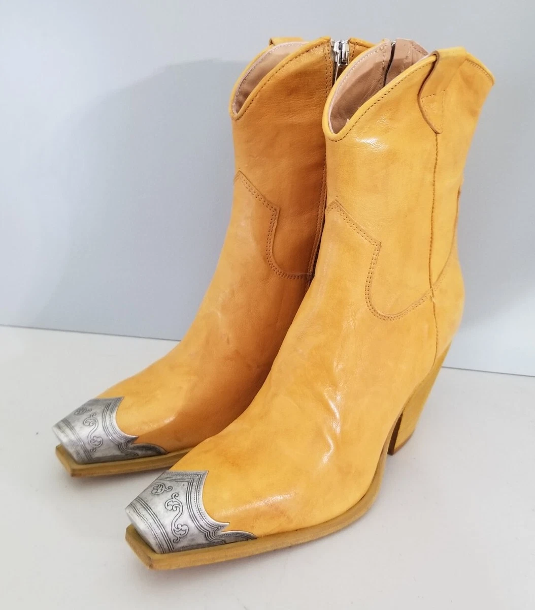 Free People Brayden Western Boots Cognac Yellow Leather Womens Size 38