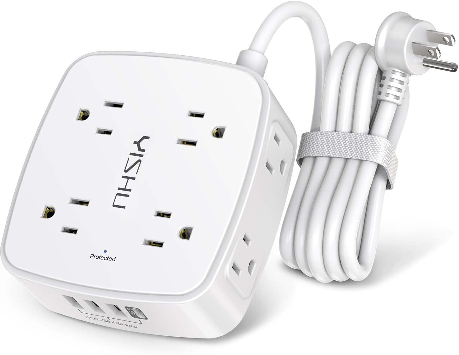 Surge Protector Power Strip - 6 Ft Flat Plug Extension Cord with 8 Widely Outlet-image