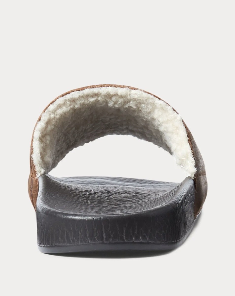 Polo Ralph Lauren Suede Leather Shearling Lined Logo Slides  display picture 3