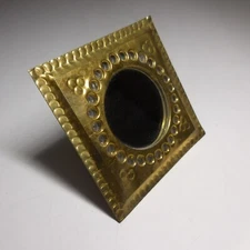 N24.142 Miniature Mirror Metal Copper Brass Glass Vintage Art Deco Handmade