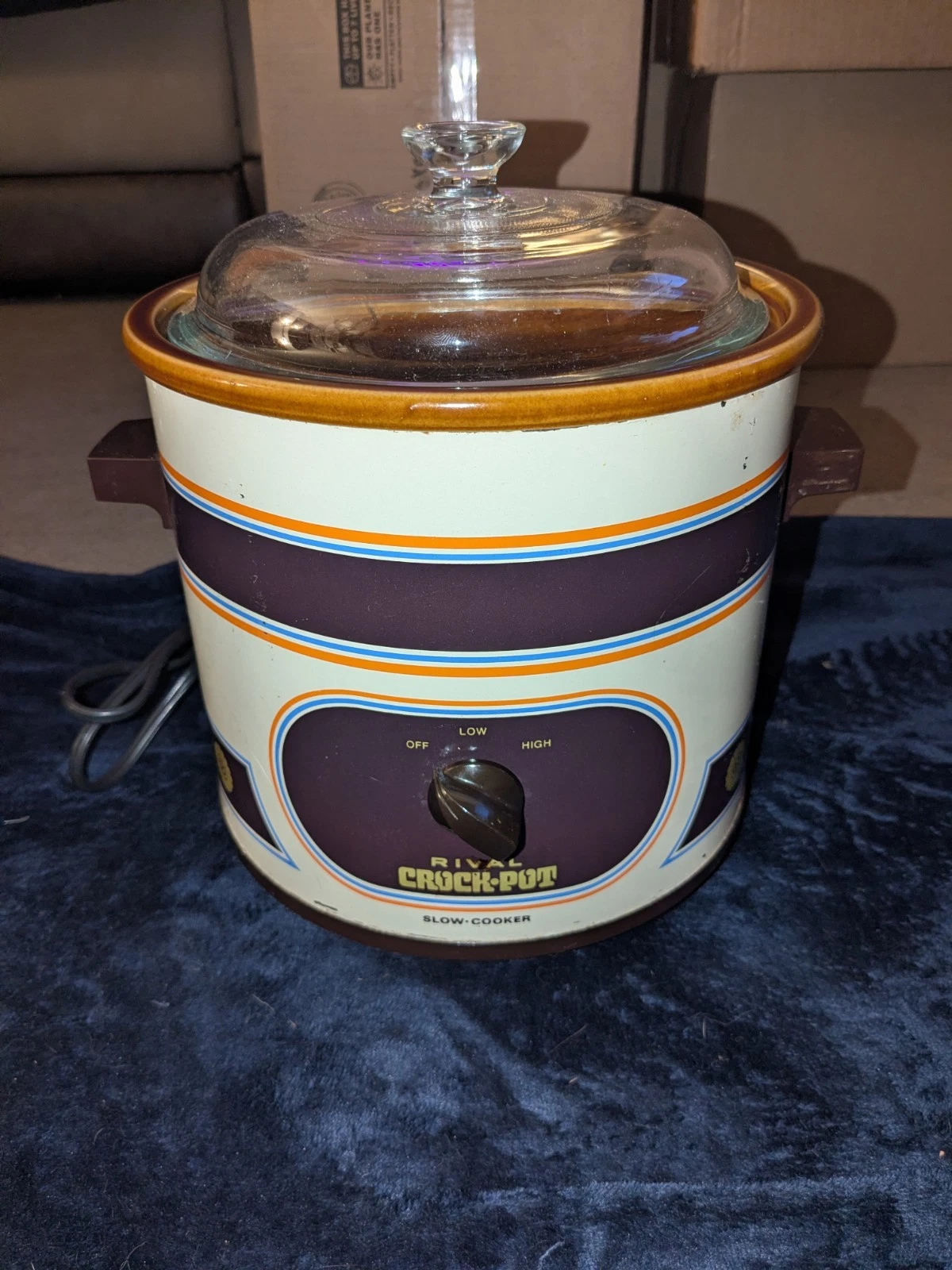 Vtg 3100/2 RIVAL CROCK POT Slow Cooker 3.5 QT Almond Brown Stripes