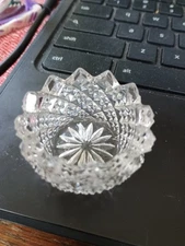 Vintage Pressed Clear Glass Salt Cellar Holder Starburst Bottom 