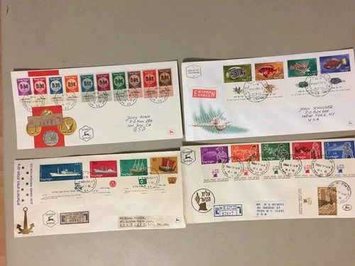 Four '50-'60 Israel registered fdc with four or more stamps