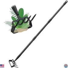Heavy Duty Stirrup Hoe & Cultivator Tool, 32-62" Long Handle Weeder Rake