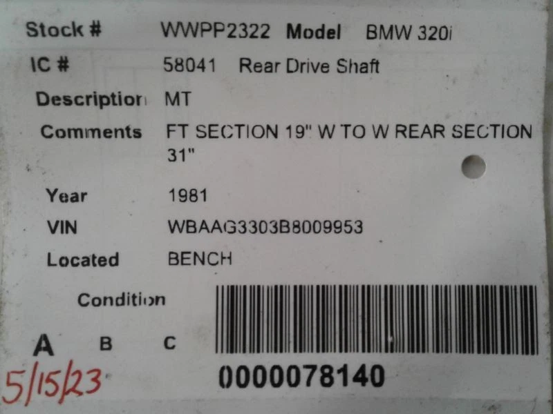 Rear Drive Shaft Manual Transmission Fits 81-83 BMW 320i 1709281 - Imagem 3 de 3