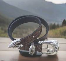 R1997 Women's Belt Western/Cowboy Silver/Gold Concho Buckle Genuine Leather Sz.S