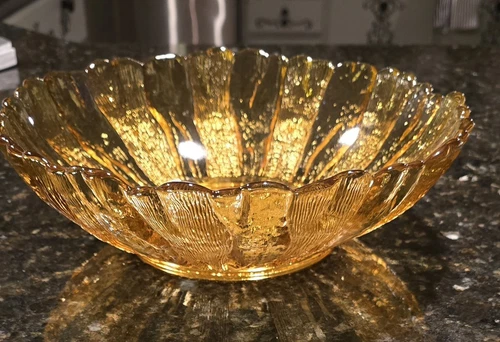 Serving Bowl Honey Gold Country Garden Vintage Daisy Sunflower Anchor Hocking