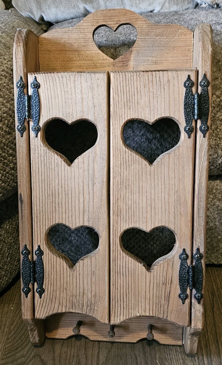 Vintage Wooden Heart Wall Cabinet Trinket Rustic Farmhouse Curio
