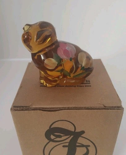 Fenton Art Glass Hand Painted Floral Autumn Gold Pig Figurine Signed CA Hall