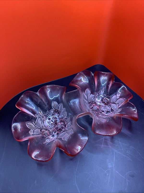 Vintage Mikasa Walther-Glass Rosella Rose Pink Glass Relish Tray.
