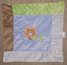 Cuddle Time Patchwork Lovey Baby Blanket Lion Alligator Minky Dots Green Blue