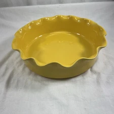 Stoneware by Grestel Yellow Scalloped Large 11.5” Round Baker Made in Portugal 