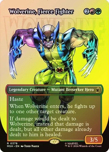 MTG FOIL Wolverine, Fierce Fighter Borderless - Marvel Super Heroes #378