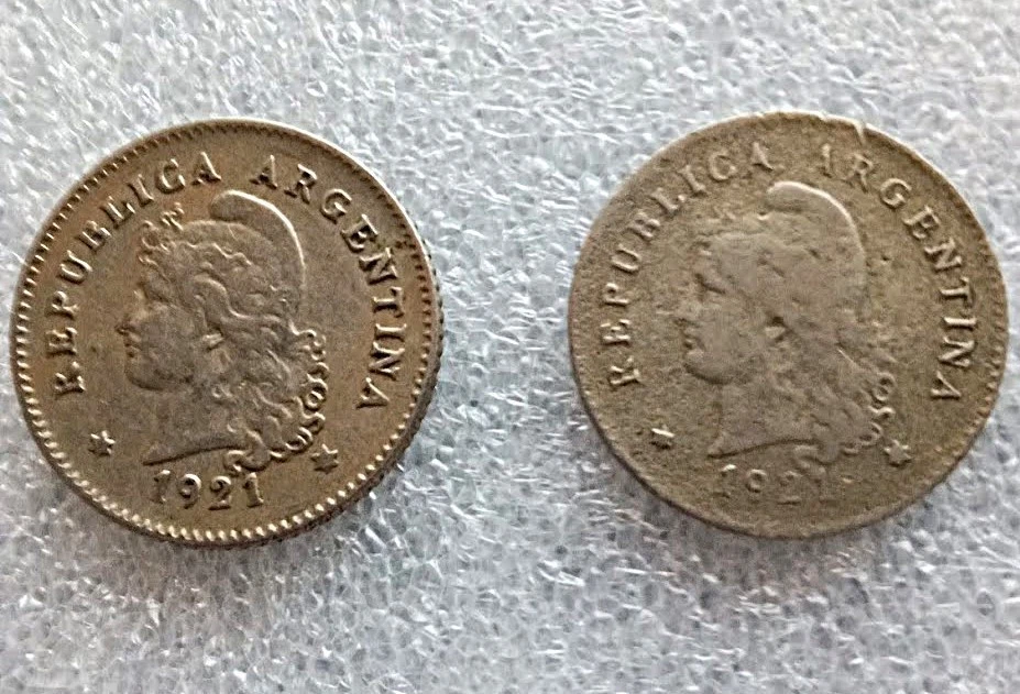 DON'T MISS!! WRONG PLANCHET ERROR Argentina 1921 10 Centavos ON 5 Centavos L@@K! - Image 2 of 4