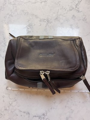 RARE Gillette 77 Latico Leather Tote Toiletries Bag Case Zippered Stripes LOOK !