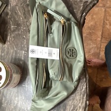 Tory Burch Green Belt Bag Fanny Pack with Gold Zippers and Logo