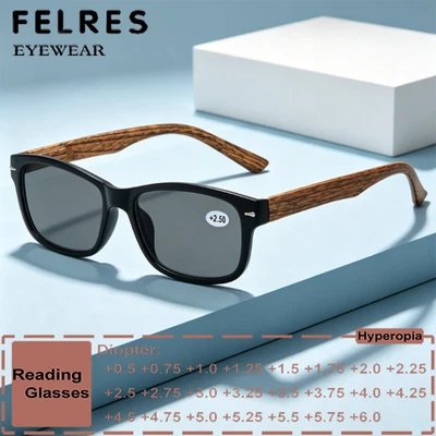 Gafas de lectura tintadas de grano de madera para hombre cuadradas negras lentes presbicias gafas de sol - Imagen 1 de 4