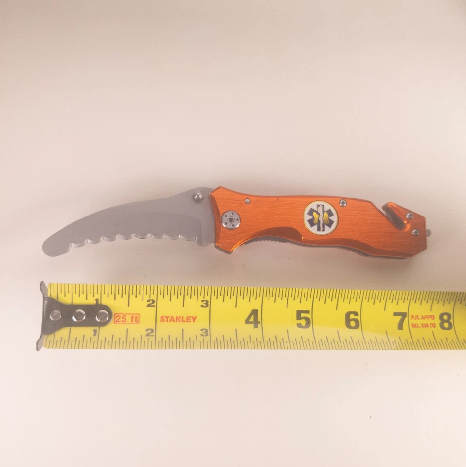 Cuchillo de rescate EMS EMT cuchillo de bolsillo plegable naranja cortador de cinturón de seguridad estrella de la vida Foto 2 de 4
