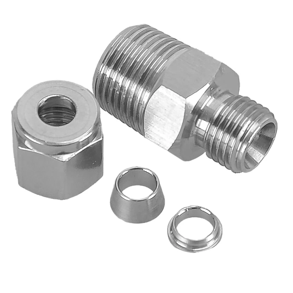 1x Compression Tube Pipe Fitting Male Connector NPT1/4" Universal Get - Immagine 4 di 4