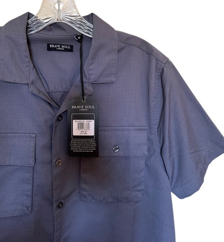 Brave Soul Men's Button Down Shirt Short Sleeve Pockets Cotton Blend Size M Gray - Picture 4 of 7