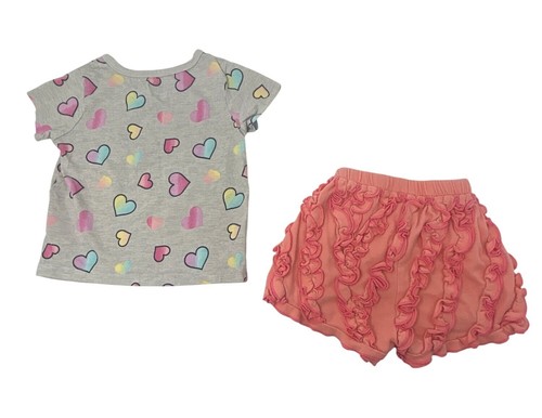 Baby Girls Floral Leggings, Navy Shirt, Ruffled Shorts, Hearts Shirt - 12 M - Picture 5 of 8