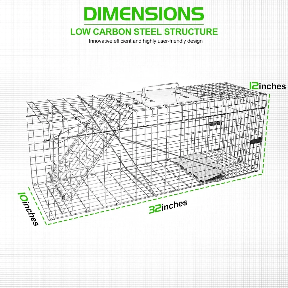 Trampa plegable para jaula de animales humanos de 32" - Ideal para mapaches, gatos callejeros y más Foto 4 de 4