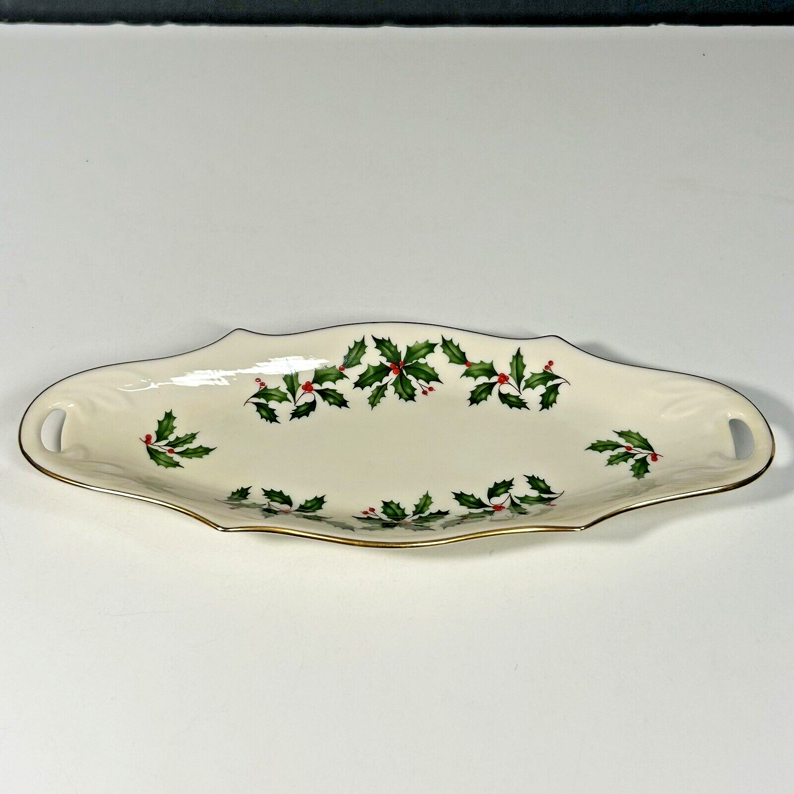 Vintage Lenox Holiday Condiment Tray Relish Dish  Christmas Holly Berry 9.5