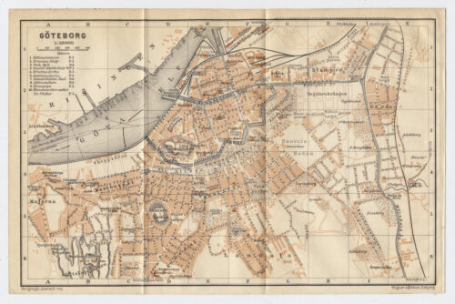 1903 ORIGINAL ANTIQUE MAP CITY OF GOTHENBURG GÖTEBORG GOTEBORG / SWEDEN - Picture 1 of 4