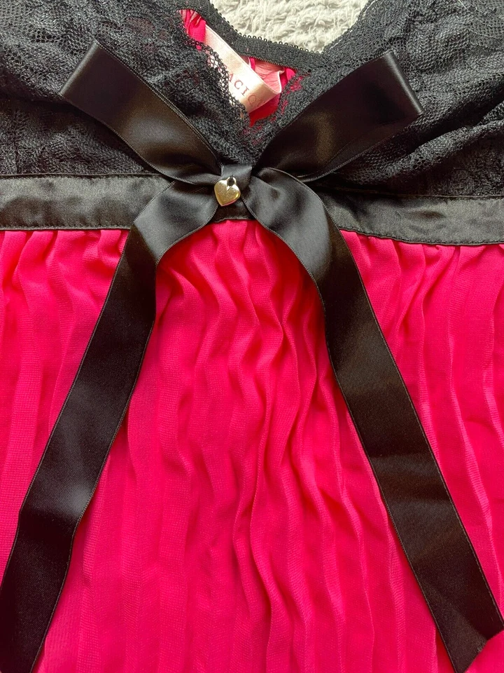 Camisón Cacique Mujer 18/20 Negro Rosa Lencería Nylon Spandex Babydoll Encaje Foto 2 de 4