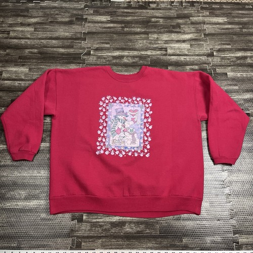 Vintage 90s Christmas Graphic Crewneck Sweatshirt XL Red/Pink Snowman Cute