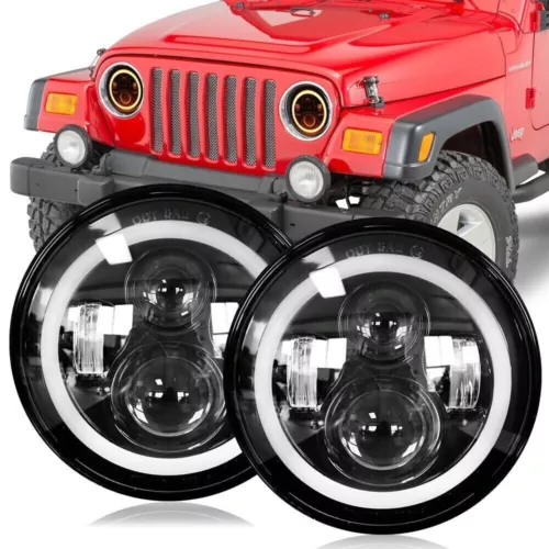 7 " Zoll Rund LED Scheinwerfer Paar Halo Winkel Augen Für Jeep Wrangler Lj Tj CJ - Bild 1 von 1