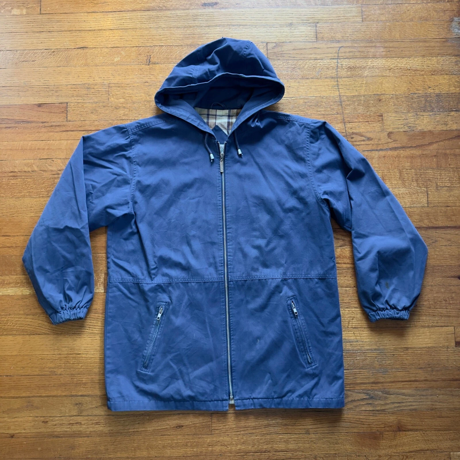 St. John's Bay Hooded Rain Jacket Full Zip Lined Blue Coat Medium