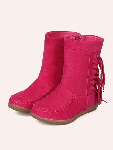 New Girls Faux Suede Fringed Moccasin 