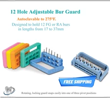 Dental Lab Dentist Rectangular FG RA Bur Block Station Holds 12 Burs Guard, 275F